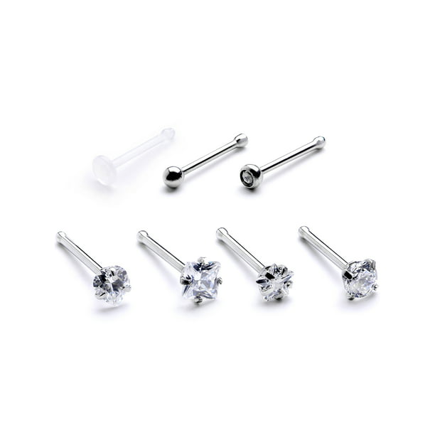 2pcs Stainless Steel 3mm Heart Gem Nose Bone Stud Ring Body Piercing Kit 20Ga